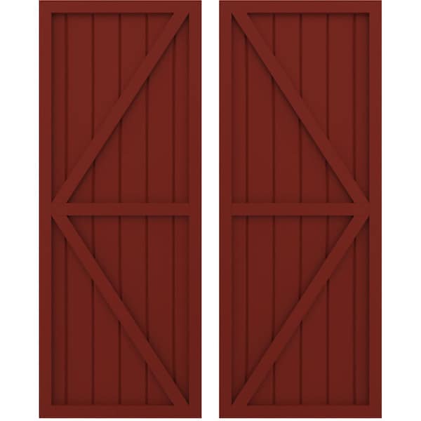 Ekena Millwork Americraft 6-Board Wood 2 Equal Panel Frmd Board-n-Batten Shutters w/Dbl Z-Bar, ARW102BF621X77MRH, PR ARW102BF621X77MRH - main